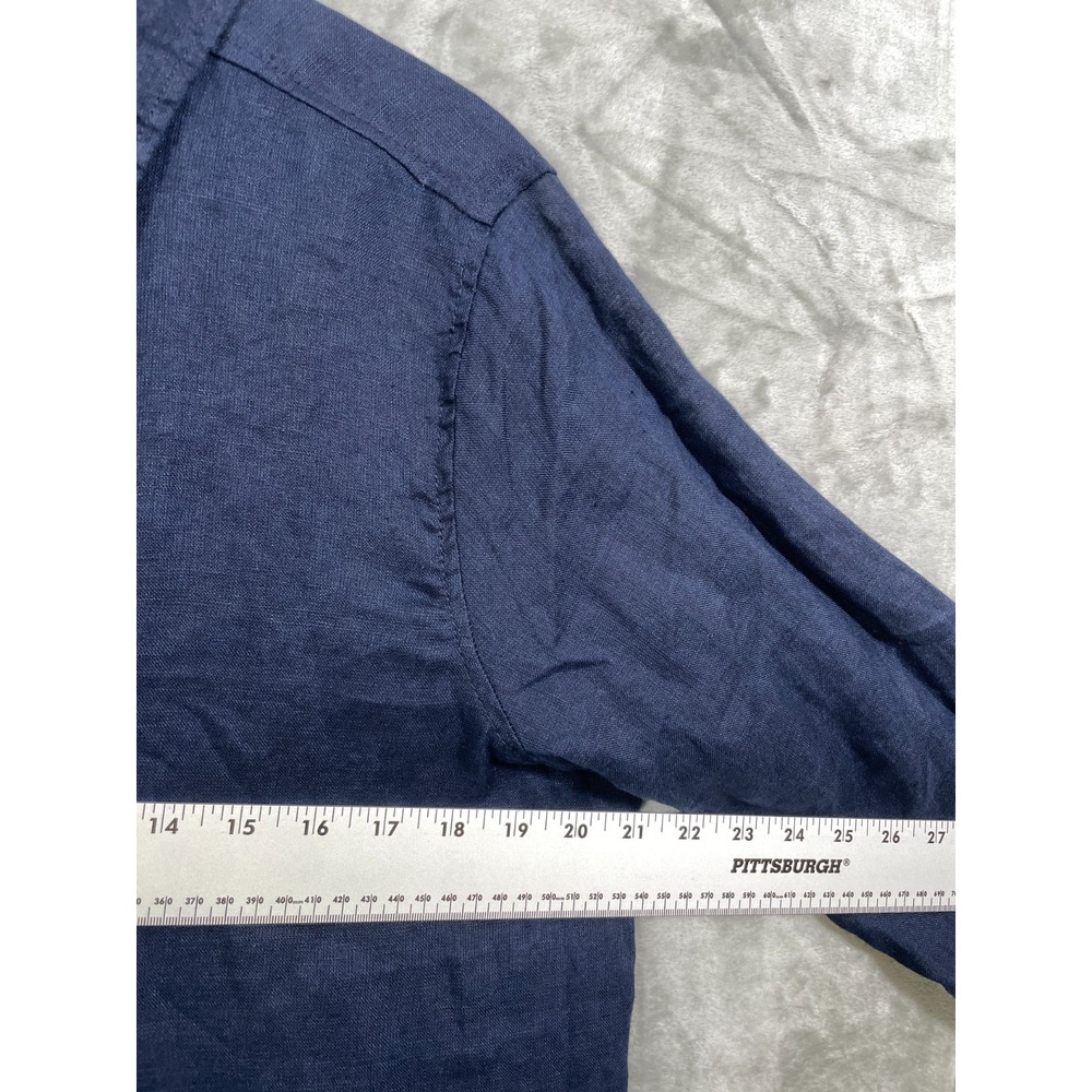 TAHARI 100% Linen Tunic Shirt Women's L Navy Long Sleeve Relaxed Coastal Collar - Picture 5 of 7